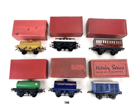 6 Hornby 0 gauge rolling stock - 1 x No. 1 Petrol Tank Wagon 'Redline-Glico',  2 x No. 1 Petrol Tank Wagons  'Esso', 1 x No. 