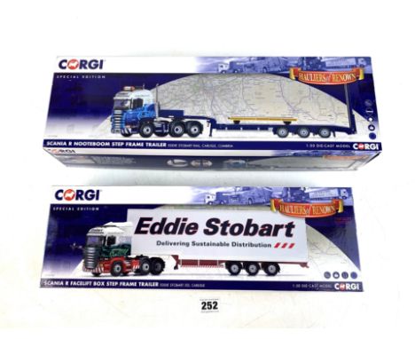 2 Corgi Eddie Stobart trucks - Special Edition Scania R Nooteboom Step Frame Trailer &amp; Scania R Facelift Box Step Frame T