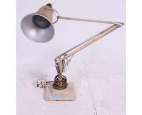 A 1940's Herbert Terry two step anglepoise Industrial desk lamp having square terraced base with pendant shade. 95 cm Tall. 