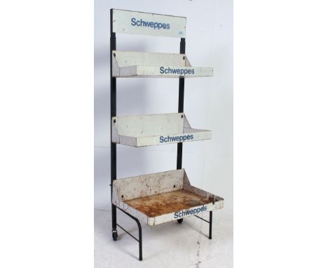 A vintage retro shop advertising / point of sale shop display case for Schweppes soft drinks. H  138 x W54 x D44 cm