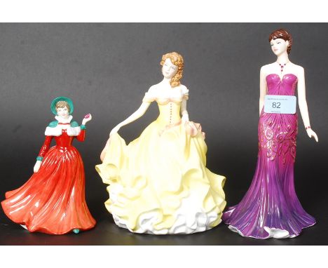 A Royal Doulton Figurine entitled Summer Model No HN5322, Doulton HN4589 & a Royal Worcester figurine entitled Ruby. H25 cm 