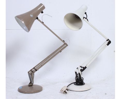 A retro Herbert Terry anglepoise lamp in brown along with another of similar form. 90 cm tall. 