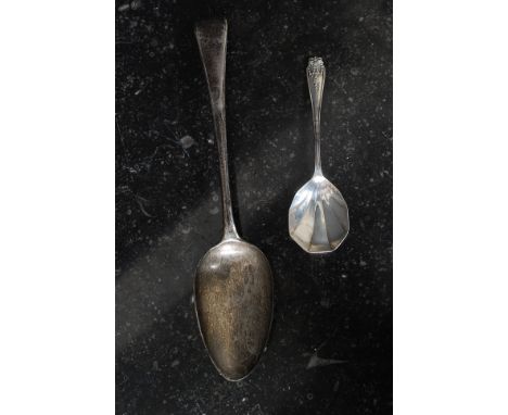 Georgian table / serving spoon Solomon Hougham London 1803, along with a silver hallmarked tea caddy hallmarked for London 79