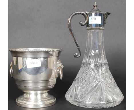 A good quality silver plate and cut glass ships claret decanter with hinged pourer together with a Sheffield silver plated wi