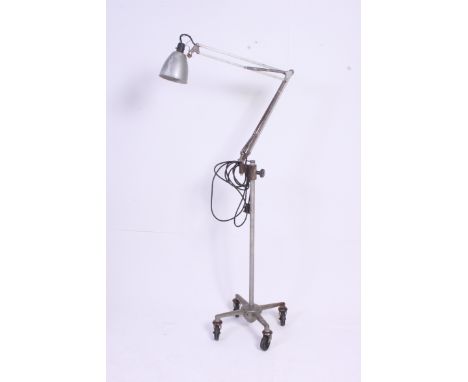 A large retro / vintage industrial floor standing machinists / draughtsman's angle poise lamp having a pendant shade being ra