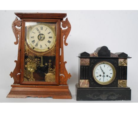 A Victorian eight day mantle clock along with a gingerbread clock