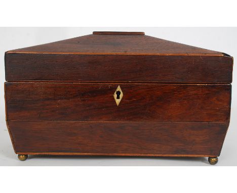 A Victorian sarcophagus tea caddy, with turned handles