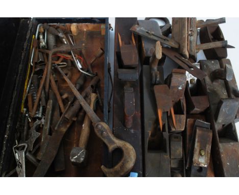 A quantity of tools and wooden planes - woodworking planes etc