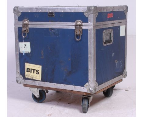 A retro 20th century trunk /speaker amp chest on wheels. Stainless steel brackets with hinged top, foam lined interior. H68 x