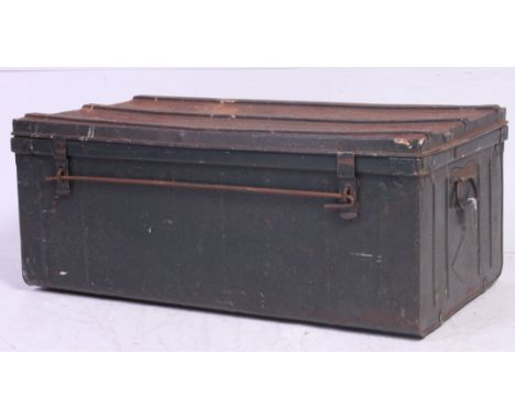 A Vintage Tin steamer trunk, circa early 20th century with hinged top above. H38 x W89 x D50 cm 