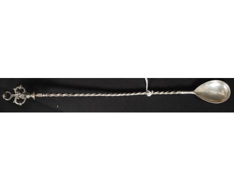 A 19th century Islamic unmarked silver - likely Turkish sherbert spoon with crescent and star finial to the top.  Total weigh