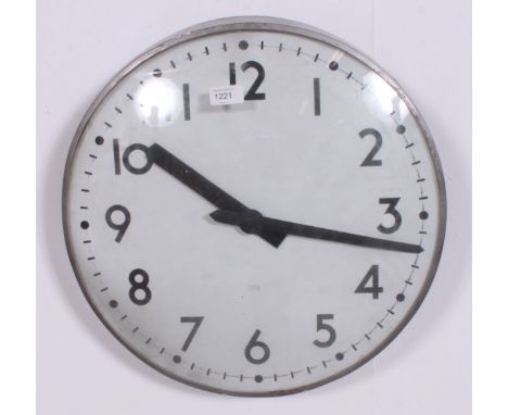 A large vintage 20th century industrial electric station factory wall clock stamped ITR with black swept large hands