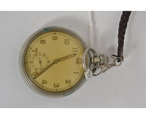A military pocket watch with decorative face, swiss movement, The rear with crows foot markings and no 085625 GS /TP