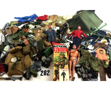 Action Man and Accessories; Original 1960s Action Man, including Life Guard with breast and back plate, together with very la