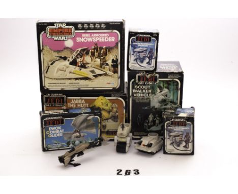 Vintage Star Wars Vehicles & Playsets, ROTJ Jabba The Hutt, Scout Walker, Vehicle Maintenance Energizer (2), Ewok Combat Glid