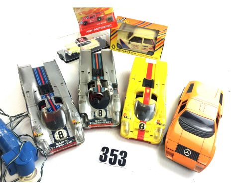 Schuco Plastic Racing Cars; including Mercedes C111, Porsche 917 in yellow, and two silver examples, P-G; together with three