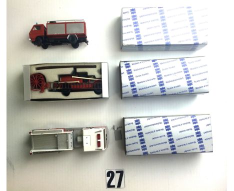Three Conrad Fire Engines : including  model 5508 and 3191 1:50 scale, and model 1025 1:43 scale (damage to the side ladder),