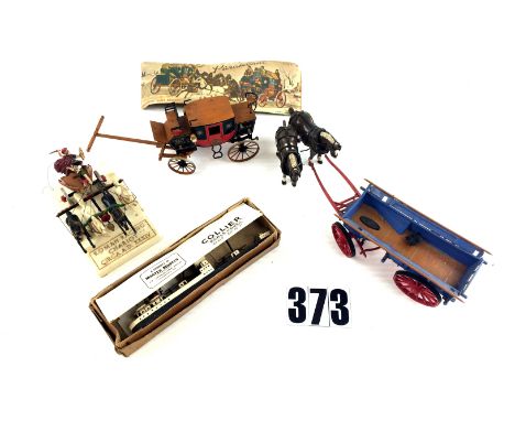 A Small Collection of Plastic Model Toys: including a Roman racing chariot, two horse carriage, and a Royal Mail Coach, toget