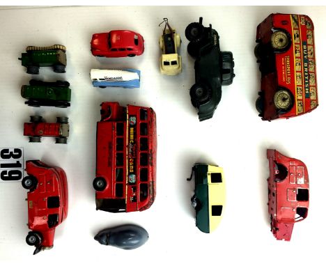 Tri-ang Minic Brimtoy and Wells Clockwork Tin Plate and Plastic Vehicles; Tri-ang Minic including tank, London Transport Doub