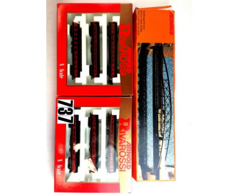 Arnold Rivarossi N Scale Three-Coach Sets: comprising The Alton Limited and Gulf Mobile & Ohio, together with Arched Steel Br