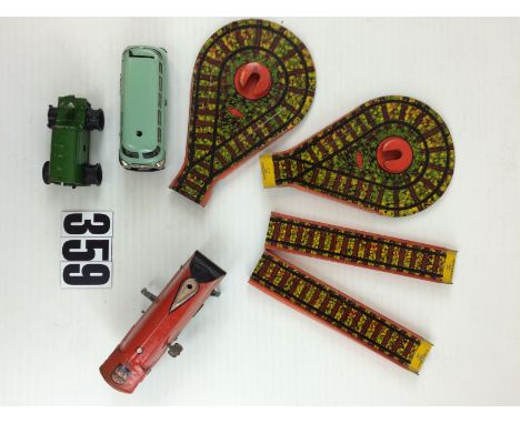 Mettoy Schuco and Tri-ang Minic clockwork Tin Toys: Mettoy figure of eight set with locomotive and four pieces of track, Schu