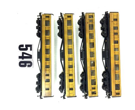 Trix Twin Railway OO Gauge LNER scale-length coaches: Three brake/3rd coaches and a Restaurant car, F-G, light scratching/mar