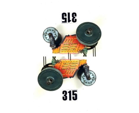 Chad Valley H100 Tinplate Car with Puff Ball Mechanism; mechanism broken, P, together with a tin plate clockwork roller, poss