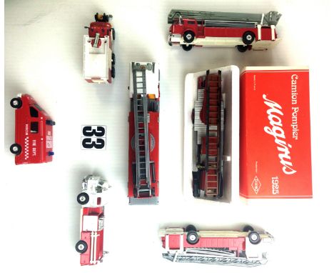 Majorette and Diano Fire Engines: Majorette 'Fire Dept. New York', 1:47 scale, VG, Diano 'Magirus Leiter', in original box, V