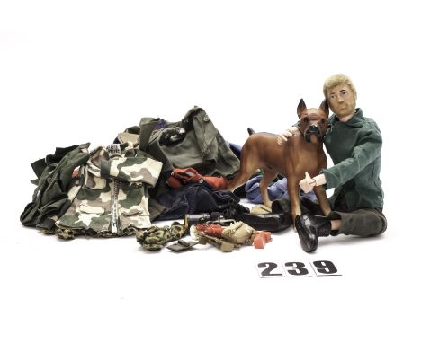 Vintage Action Man, collection of accessories and equipment including various weapons, manuals, boots, clothing, one Action M