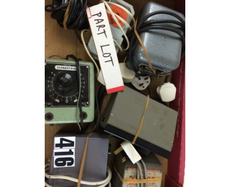 Two trays of Model Railway 12 volt Control equipment: the majority of a 'vintage' nature, but including a Gaugemaster two-tra