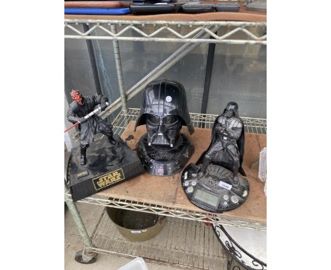 THREE STAR WARS ITEMS TO INCLUDE A DARTH VADER RADIO AND A RADIO ALARM CLOCK ETC