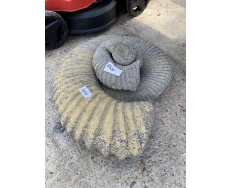 THREE CONCRETE FOSSIL GARDEN ITEMS