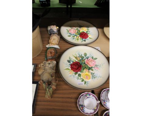 FOUR FIGURAL BOSSONS TOGETHER WITH TWO BOSSONS RAISED RELIEF FLORAL WALL PLAQUES