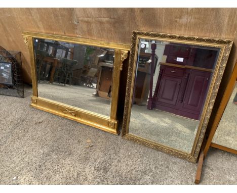 A GILT FRAMED BEVEL EDGE WALL MIRROR, 34" X 24"