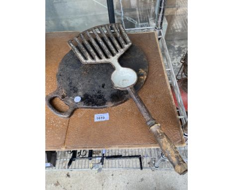 A VINTAGE CAST IRON SKILLET AND A VICTORIAN CAST STEAK GRIDDLE