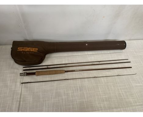 A SAGE FLIGHT 586-4 #5 LINE 8' 6" FOUR PIECE FLY FISHING ROD WITH SAGE FLIGHT ZIP UP CARRY CASE