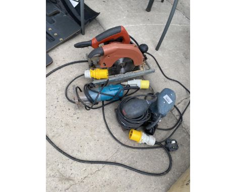 FOUR POWER TOOLS TO INCLUDE A BOSCH PALM SANDER AND A MAKITA ROUTER
