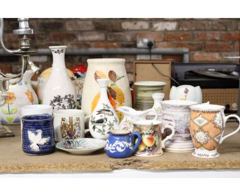 A QUANTITY OF CERAMICS TO INCLUDE VASES - COALPORT, RADFORD, ETC - A CERAMIC TANKARD, MUGS, ETC