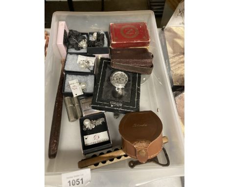 A MIXED LOT TO INCLUDE VINTAGE ITEMS, HARMONICA, PLAYING CARDS, COSTUME JEWELLERY, BRASS AND BONE BUTTONS ETC