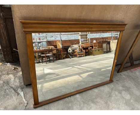 A SATINWOOD OVERMANTEL BEVEL EDGE WALL MIRROR, 50" X 35"