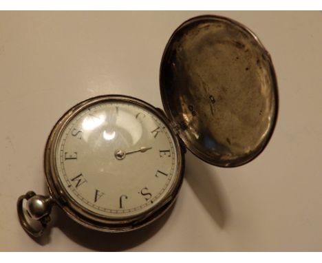 A Victorian silver cased pocket watch, the enamel dial 'numerals' spelling 'JAMES NICKELS', the fusee movement signed to back