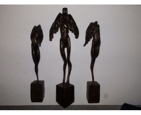 Elisabeth Hadley - three small limited edition bronze sculptures of winged mythical figures, dated 2011,  9" to 11". (3)
