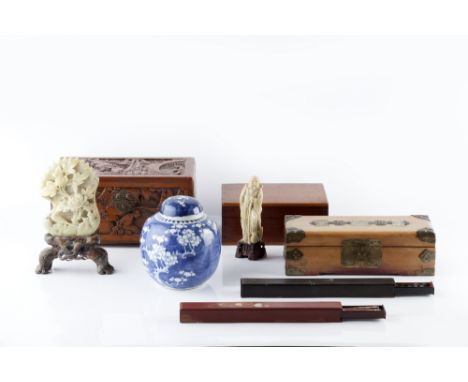 A miscellaneous group of Chinese items to include a Chinese ginger Jar decorated with chrysanthemums, a Chinese wooden box wi