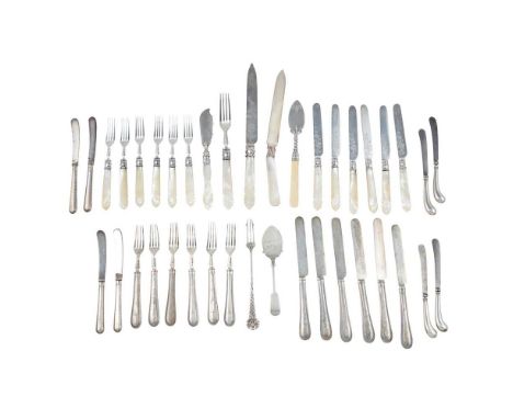 AH, Sheffield 1836, set of twelve fruit knives and forks, engraved decoration with a large knife and matching fork, all with 