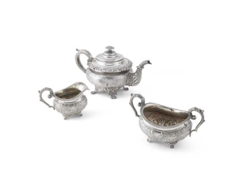 Thomas Watson &amp; Co, Sheffield 1821, and IB, London 1817, comprising teapot, twin-handled sugar basin and a milk jug, all 