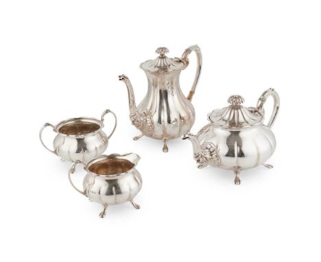 Cooper Brothers &amp; Sons Ltd, Sheffield 1973, comprising teapot, water pot, twin-handled sugar basin and milk jug, all of p