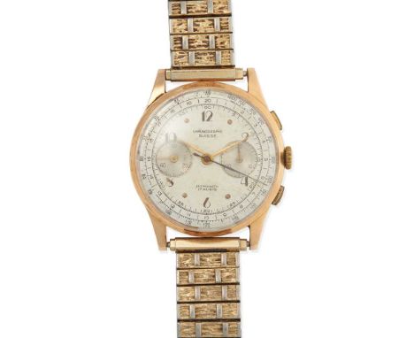 chronograph model, 1940s, caseback marked 18 750, unsigned manual wind movement, round white dial with alternating Arabic num