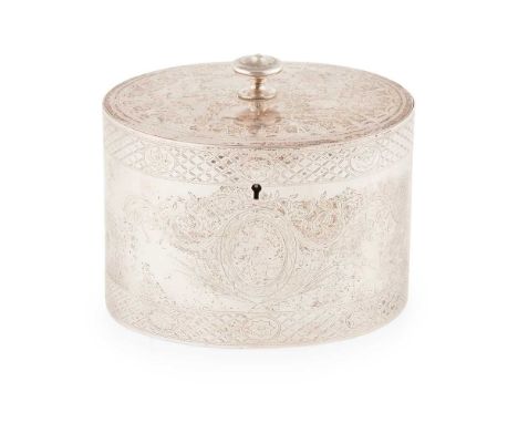 Edward Cooper, London 1777, of oval form, with vacant oval cartouche to centre and allover bright-cut decoration, the hinged 