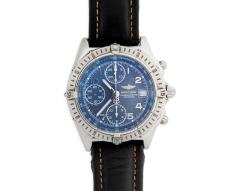 Chronomat model A13352, stainless steel case, automatic movement, signed round blue dial with applied stainless steel Arabic 