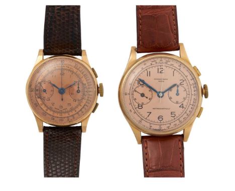 both mid-century, to include a Chronographe Suisse, unsigned manual wind movement, rose-coloured dial with Arabic numerals in